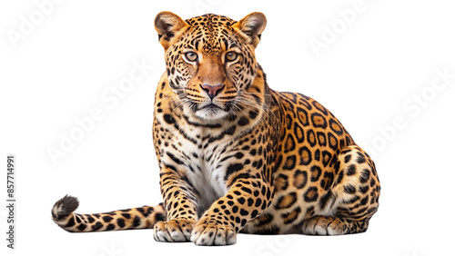 Leopard, full body leopard, isolated on transparent PNG background.