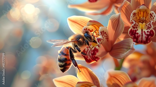 bee on cymbidium flower