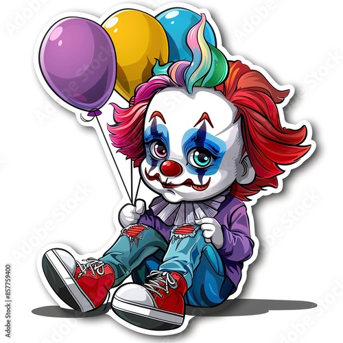 sticker logo of chibi Clown with a colorful wig, Die cut stickers
