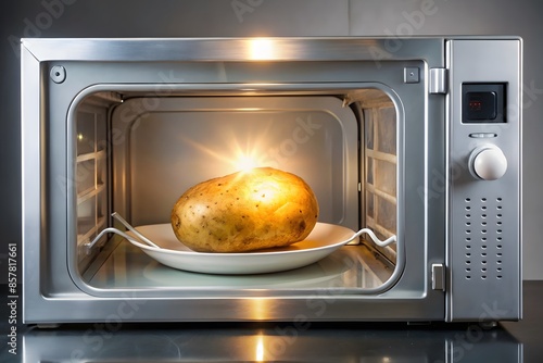 A Potato In The Microwave Glows With Power.