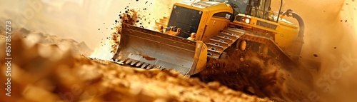 Yellow Bulldozer Pushing Dirt.