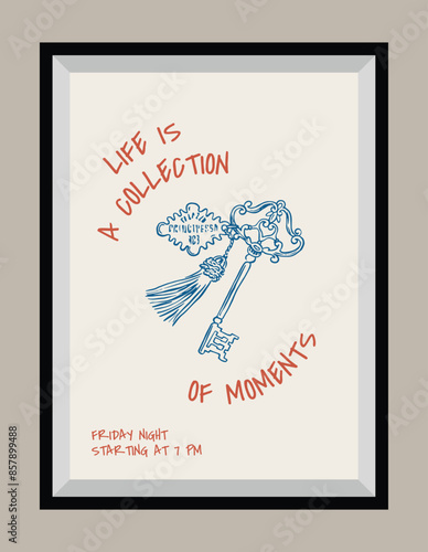 Minimal hand drawn vector dolce vita illustration with aesthetic quote in a poster frame. Matisse style illustrations. 