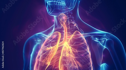 Lungs and Trachea - A digital image showing a detailed view of the lungs and trachea