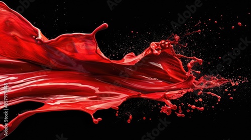 A splash of red paint on a black background. The splash is very large and covers the entire frame