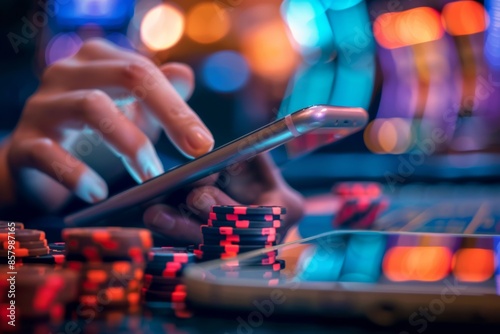 cryptocurrency transactions online casino, person using their smartphone, to make a seamless and secure crypto deposit or withdrawal at a gambling casino, efficiency of blockchain technology in gaming