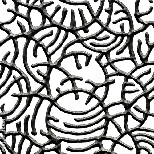 Circle rough metal ornament, repeating texture. Architectural metal screen. Luxury framing background. Isolated illustration. 3D lattice panel. Circle rough metal ornament. Illustration