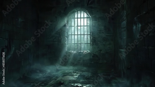 Captive in a dark medieval dungeon, damp and musty, suffering in silence