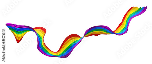 Flying rainbow flag on white background Pride month banner 3D render