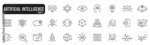 Set of artificial intelligence line icons. Technology, ai, digital, brain, chip etc. Set 2
