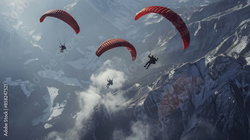 Parachutists in freefall with a stunning backdrop