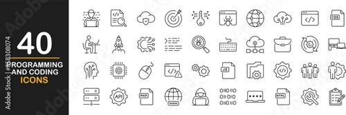 Programming and coding icon set. Software development icon collection. Contains such Icons as code, api, programmer, developer, information technology, coder and more