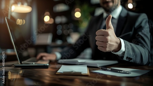 Professional man giving thumbs up in office setting
