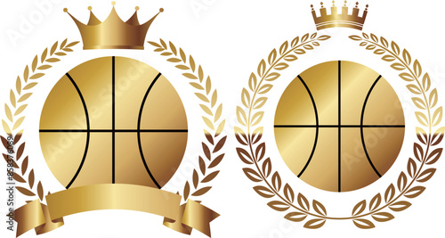 バスケットボールのエンブレム2種セット ゴールド