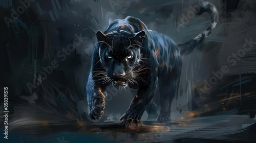 majestic black panther powerful predator on dark background digital wildlife painting