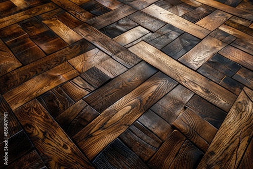 A close-up shot of a wooden floor featuring a unique pattern