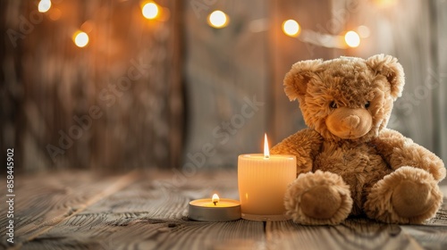 Condolence Display for Child Loss with Teddy Bear and Candle