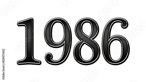 black metal 3d design of number 1986 on white background.
