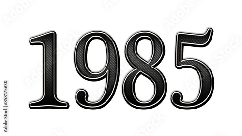 black metal 3d design of number 1985 on white background.