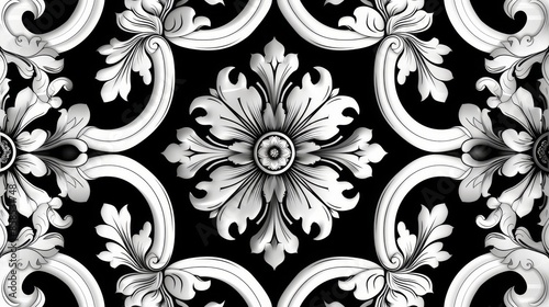 Black and white floral pattern for textile and ceramic design