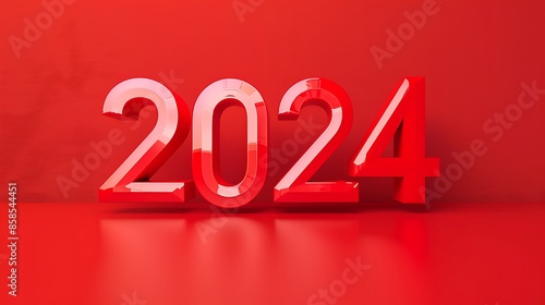 "2024" on an empty solid background with bright red color, in a bold, modern style. 32k, full ultra hd, high resolution