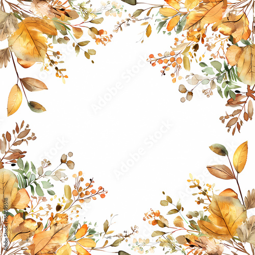 Autumn leaves background with space for text. Painted in watercolor style.