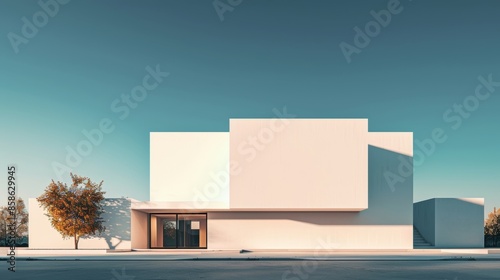 A bold minimalistic faÃ§ade featuring clean lines and geometric shapes.