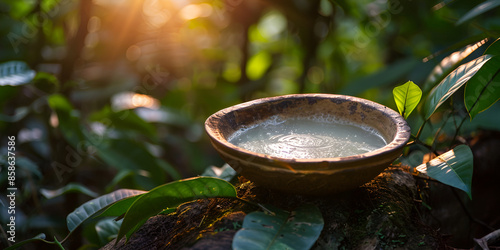 Freshly Collected Rubber Latex in a Bowl from Rubber Tree