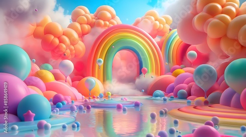 3. **Prompt 3:** Design a captivating 3D artwork depicting a magical and whimsical journey through an enchanting rainbow splash. Utilize a cute and colorful abstract background to complement the