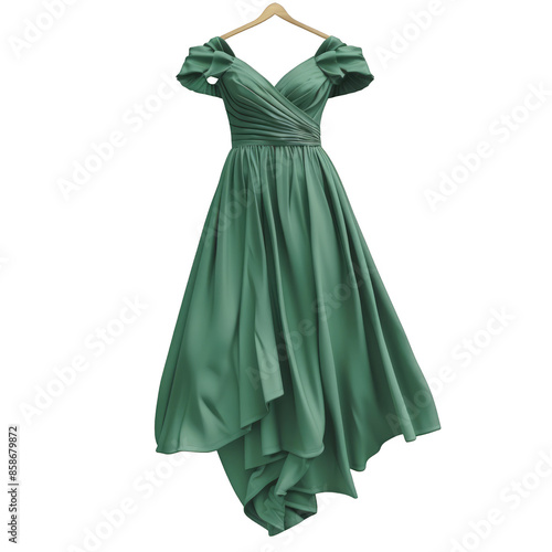 A green dress with a green color and a white background