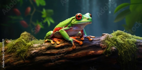 backgrounds frog sitting on a log in the water