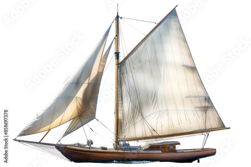 Beautiful vintage sailboat with large white sails on a transparent background, perfect for nautical and maritime themes.