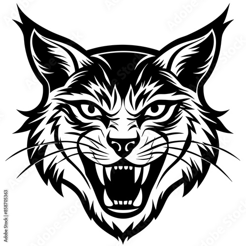 bobcat angry head top view, silhouette vector 