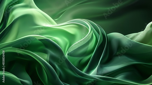 Abstract green fabric flowing and swirling, creating a dynamic and elegant background.