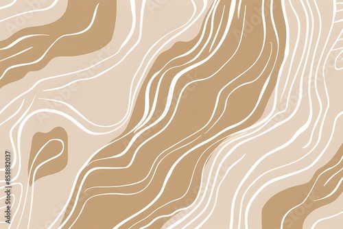 A beige and white pattern with an organic, abstract design that mimics the look of natural lines or curves drawn by hand