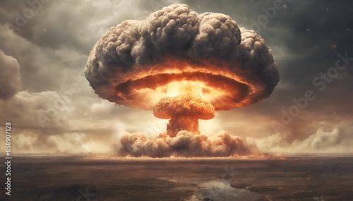 Nuclear explosion of an atom bomb with a mushroom cloud