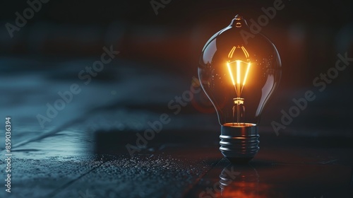 Shiny light bulb on dark backdrop for conceptual purposes