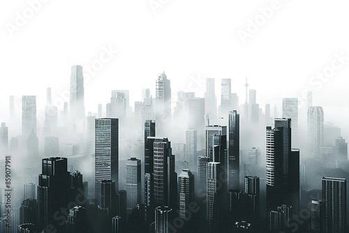 Futuristic Dystopian Cityscape Surrounded by Tall Buildings Isolated on Transparent Background