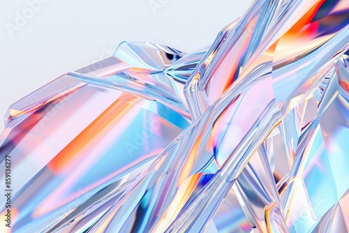 Abstract 3D render of geometric glass composition with dispersion effects.