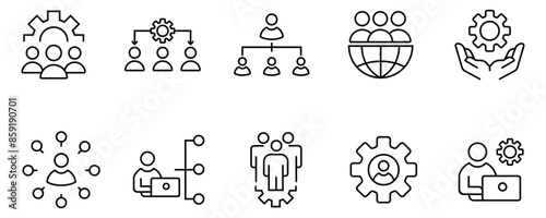 icon set of human resource organization management with gear setting icon set teamwork structure hierarchy leadership diagram employee network symbol illustration