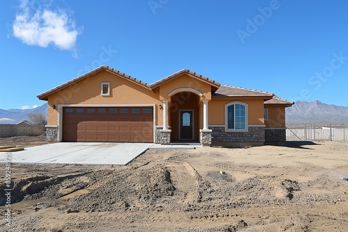 A new construction home in Kingman, Arizona, with a finished exterior and a concrete driveway.