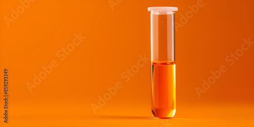 Orange liquid in glass test tube on orange background for scientific testing. Concept Scientific Experiment, Colorful Liquids, Laboratory Setup, Research and Analysis, Chemical Reaction