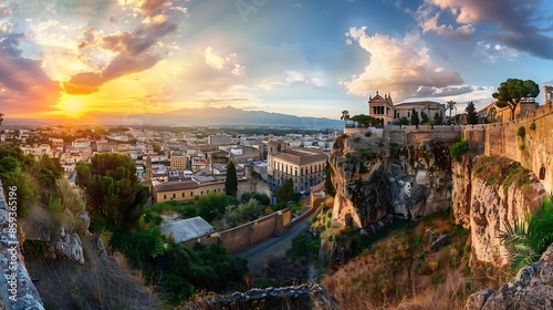 harm of the ancient cities of Europe Wonderful cityscape of Novara di Sicilia town Colorful spring sunrise in Sicily Italy Europe Beautiful world of Mediterranean countries : Generative AI