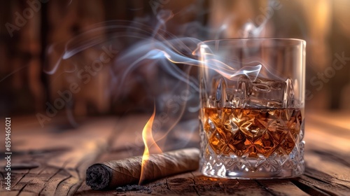 The whiskey glass and burning cigar