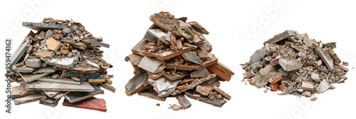 collection of pile of construction debris isolated on transparent background