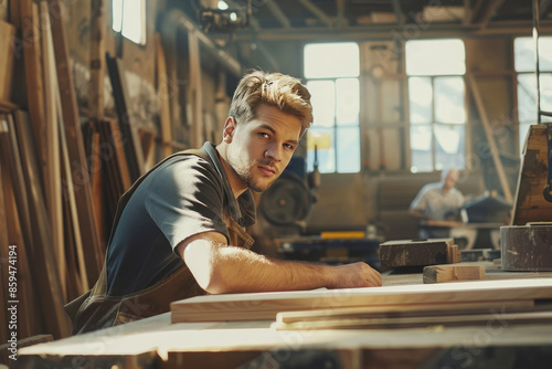 Carpenter working on his craft in a carpentry workshop
