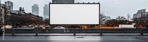 Large blank billboard on a freeway in New Haven, with the city skyline, 3D render, no light from frame, modern, high detail