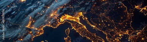Glowing Metropolis: Satellite View of City Lights Capturing Carbon Footprint and Urban Growth