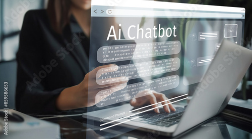 Human interact with AI artificial intelligence virtual assistant chatbot in concept of AI artificial intelligence prompt engineering, LLM AI deep learning to use generative AI for work support. EIDE