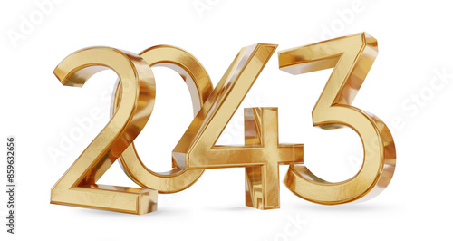 2043 golden metallic new year symbol, isolated, gold bold number as year, 3d-illustration