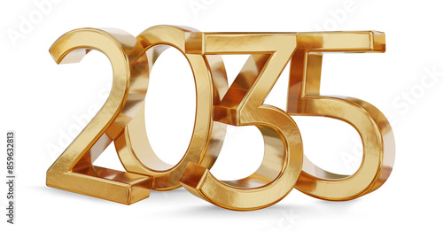 2035 golden metallic new year symbol, isolated, gold bold number as year, 3d-illustration